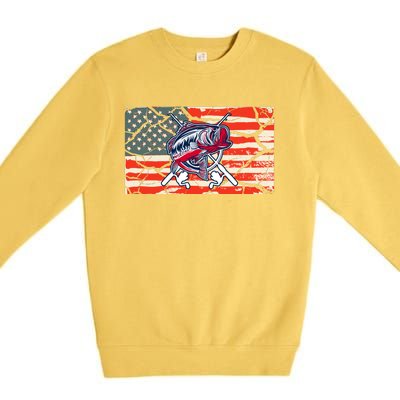 Cool Usa Flag With Fish Retro Design Premium Crewneck Sweatshirt