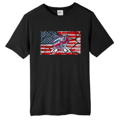 Cool Usa Flag With Fish Retro Design Tall Fusion ChromaSoft Performance T-Shirt