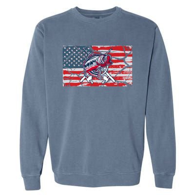 Cool Usa Flag With Fish Retro Design Garment-Dyed Sweatshirt