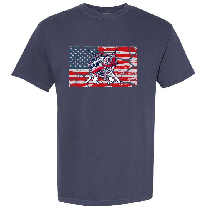 Cool Usa Flag With Fish Retro Design Garment-Dyed Heavyweight T-Shirt