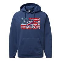 Cool Usa Flag With Fish Retro Design Performance Fleece Hoodie