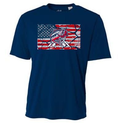 Cool Usa Flag With Fish Retro Design Cooling Performance Crew T-Shirt