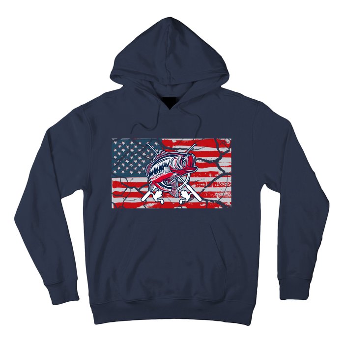 Cool Usa Flag With Fish Retro Design Hoodie