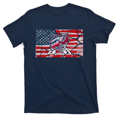 Cool Usa Flag With Fish Retro Design T-Shirt