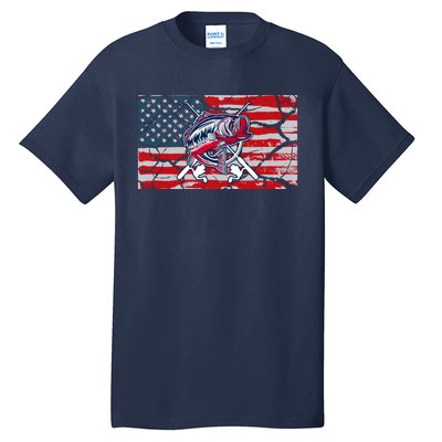 Cool Usa Flag With Fish Retro Design Tall T-Shirt