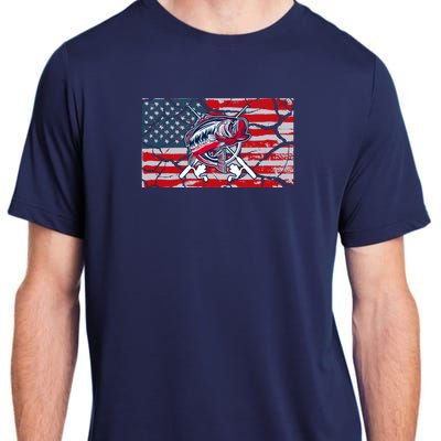 Cool Usa Flag With Fish Retro Design Adult ChromaSoft Performance T-Shirt