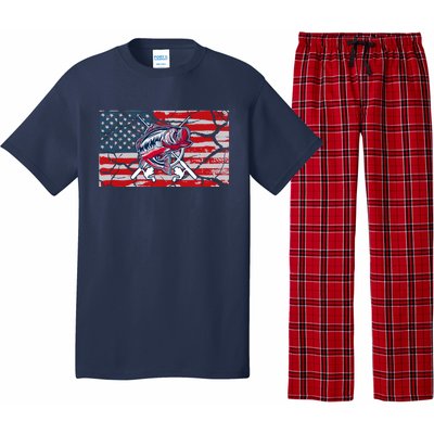 Cool Usa Flag With Fish Retro Design Pajama Set