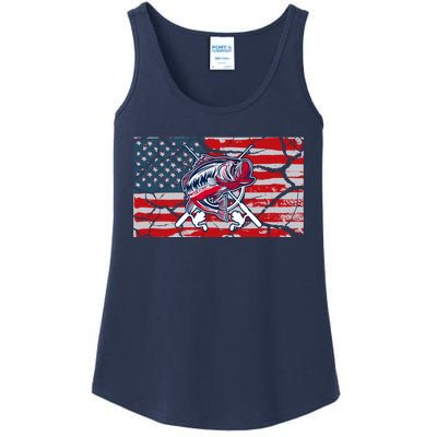 Cool Usa Flag With Fish Retro Design Ladies Essential Tank