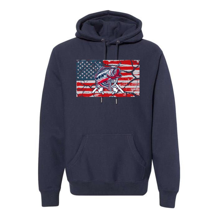 Cool Usa Flag With Fish Retro Design Premium Hoodie