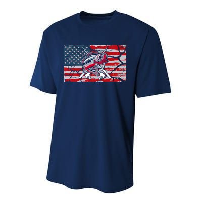 Cool Usa Flag With Fish Retro Design Performance Sprint T-Shirt