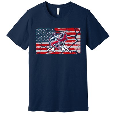 Cool Usa Flag With Fish Retro Design Premium T-Shirt