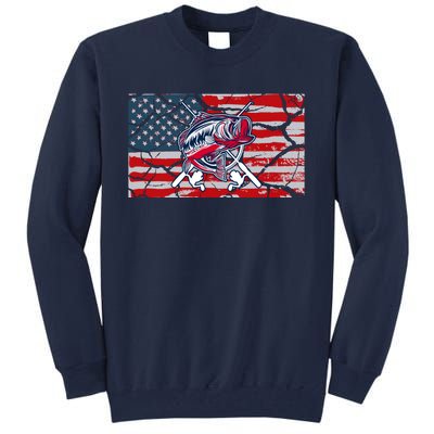 Cool Usa Flag With Fish Retro Design Tall Sweatshirt