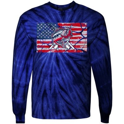 Cool Usa Flag With Fish Retro Design Tie-Dye Long Sleeve Shirt