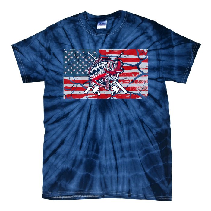 Cool Usa Flag With Fish Retro Design Tie-Dye T-Shirt