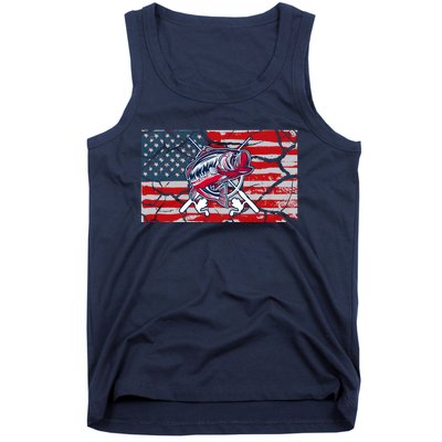 Cool Usa Flag With Fish Retro Design Tank Top