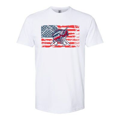 Cool Usa Flag With Fish Retro Design Softstyle CVC T-Shirt