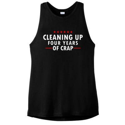 Cleaning Up Four Years Of Crap Funny Trump Garbage Truck Ladies PosiCharge Tri-Blend Wicking Tank