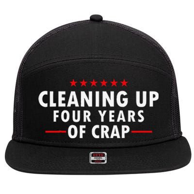 Cleaning Up Four Years Of Crap Funny Trump Garbage Truck 7 Panel Mesh Trucker Snapback Hat