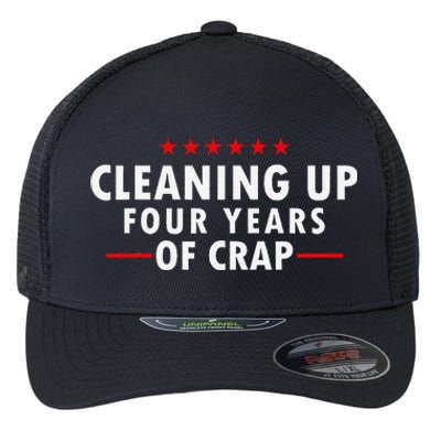 Cleaning Up Four Years Of Crap Funny Trump Garbage Truck Flexfit Unipanel Trucker Cap