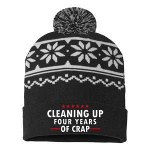 Cleaning Up Four Years Of Crap Funny Trump Garbage Truck USA-Made Snowflake Beanie