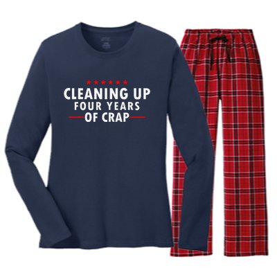 Cleaning Up Four Years Of Crap Funny Trump Garbage Truck Women's Long Sleeve Flannel Pajama Set 