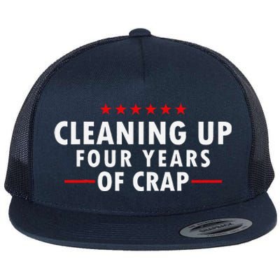 Cleaning Up Four Years Of Crap Funny Trump Garbage Truck Flat Bill Trucker Hat