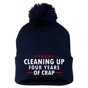 Cleaning Up Four Years Of Crap Funny Trump Garbage Truck Pom Pom 12in Knit Beanie