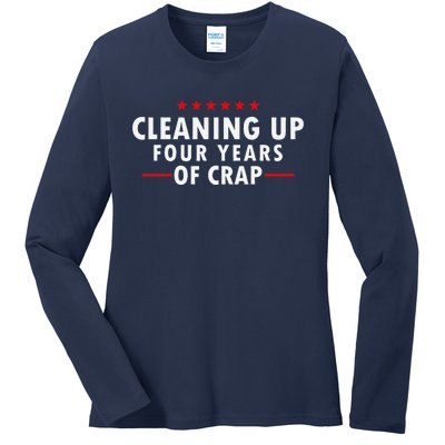 Cleaning Up Four Years Of Crap Funny Trump Garbage Truck Ladies Long Sleeve Shirt