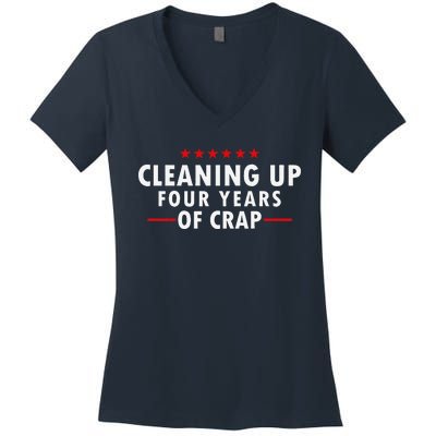 Cleaning Up Four Years Of Crap Funny Trump Garbage Truck Women's V-Neck T-Shirt