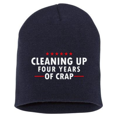 Cleaning Up Four Years Of Crap Funny Trump Garbage Truck Short Acrylic Beanie