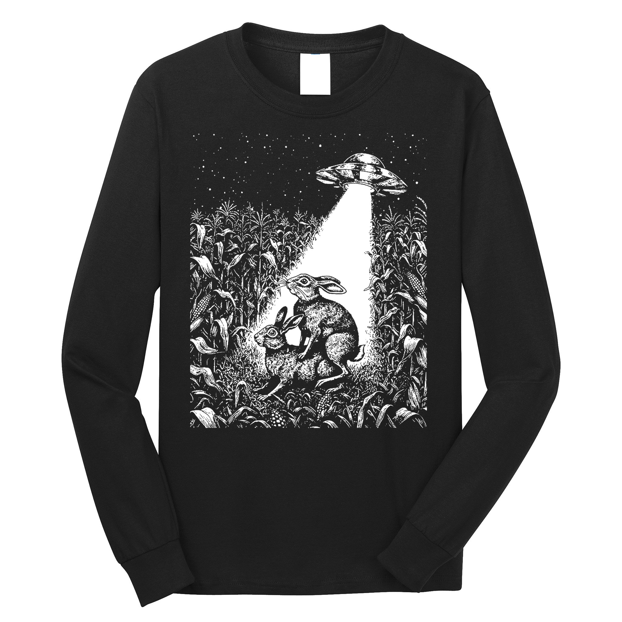 Cool Ufo Funny Alien Offensive Gift For Men Women Ufo Cow Abduction Crazy Bad Vintage Bunny Graphic Flying Saucer Long Sleeve Shirt