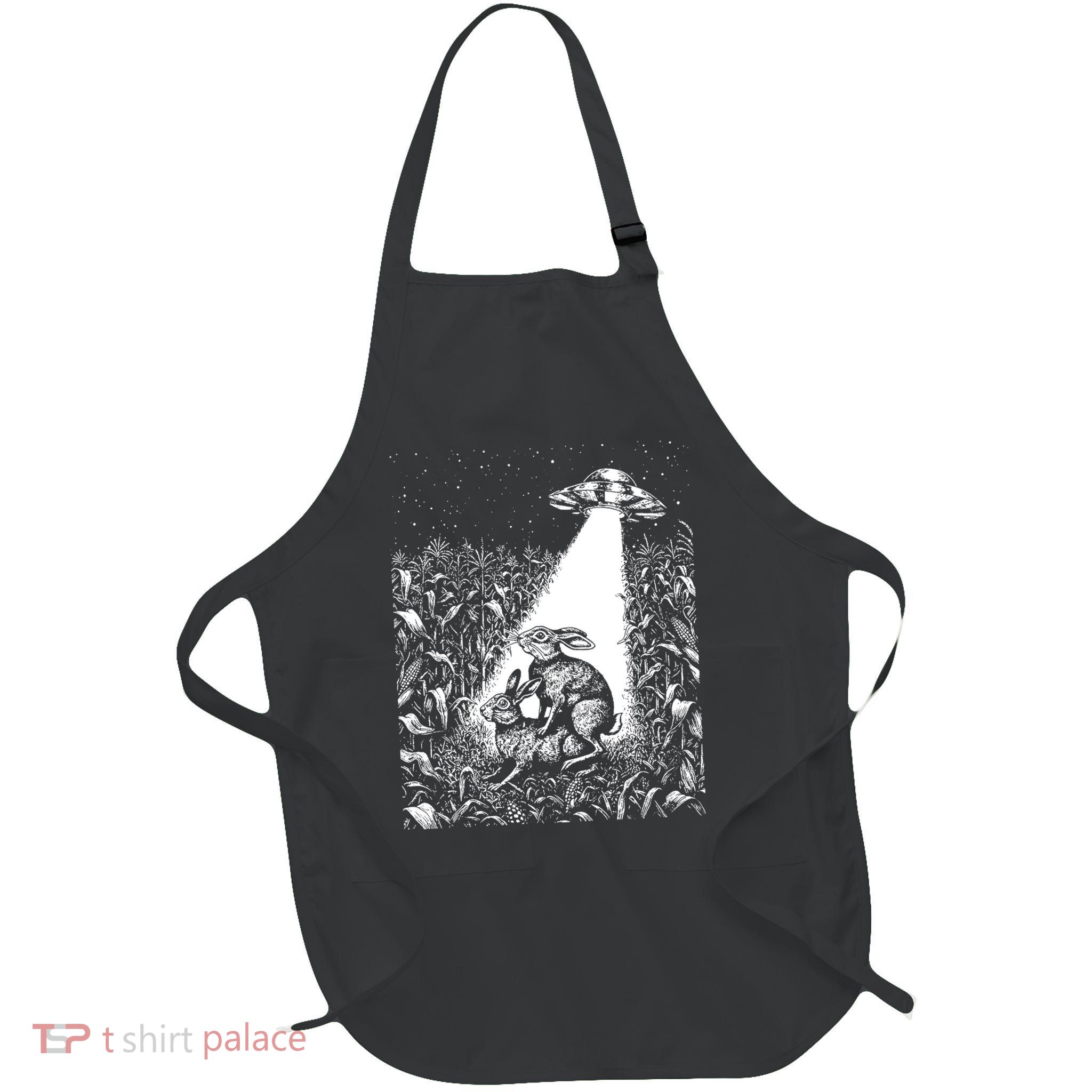 Cool Ufo Funny Alien Offensive Gift For Men Women Ufo Cow Abduction Crazy Bad Vintage Bunny Graphic Flying Saucer Apron