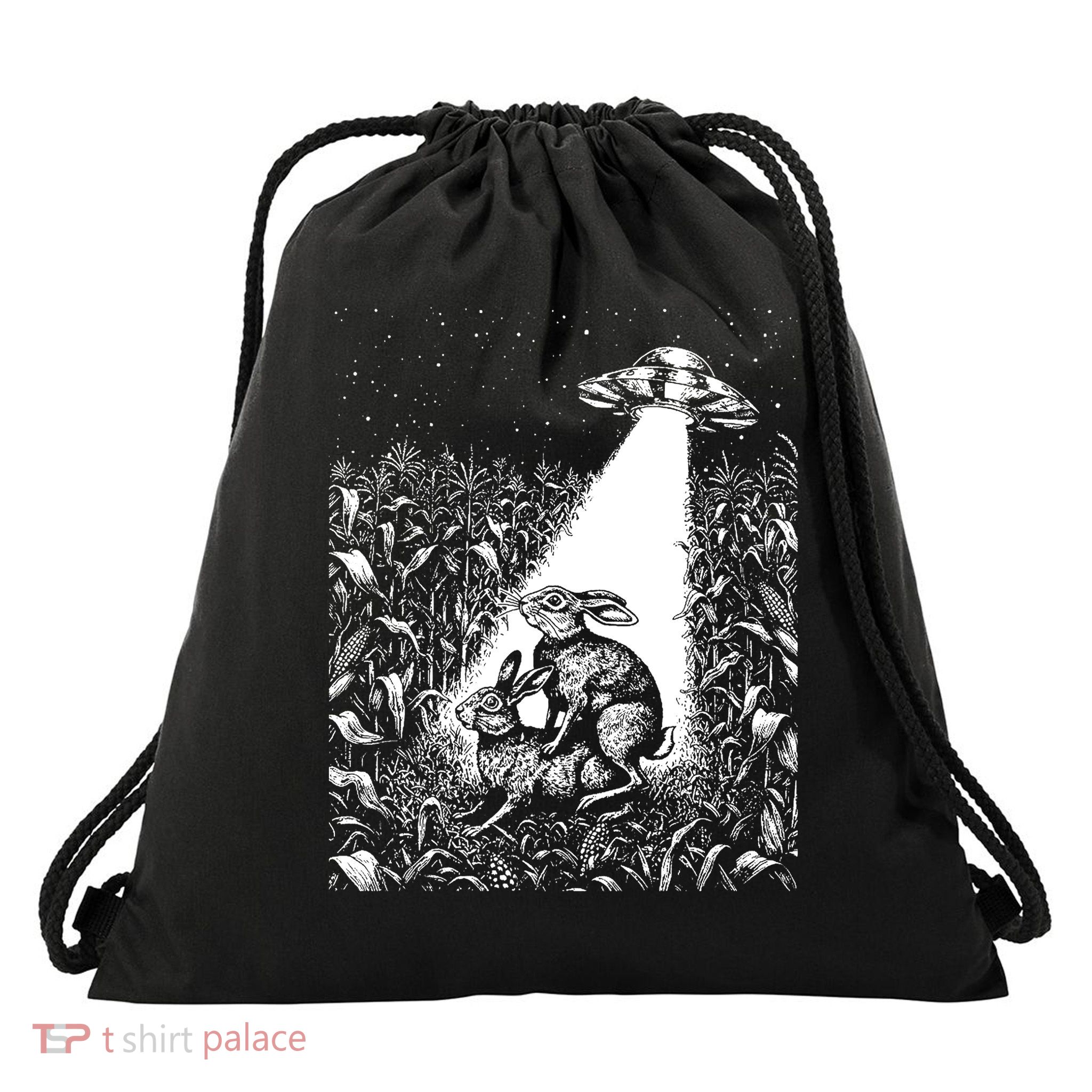 Cool Ufo Funny Alien Offensive Gift For Men Women Ufo Cow Abduction Crazy Bad Vintage Bunny Graphic Flying Saucer Drawstring Bag