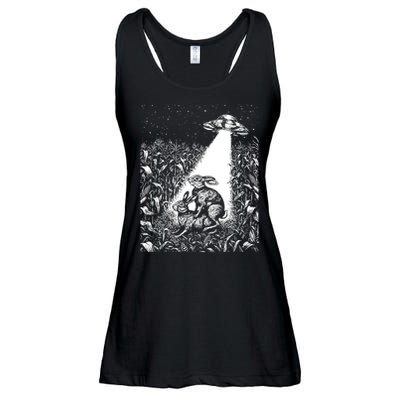 Cool Ufo Funny Alien Offensive Gift For Men Women Ufo Cow Abduction Crazy Bad Vintage Bunny Graphic Flying Saucer Ladies Essential Flowy Tank