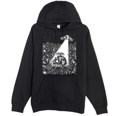 Cool Ufo Funny Alien Offensive Gift For Men Women Ufo Cow Abduction Crazy Bad Vintage Bunny Graphic Flying Saucer Premium Pullover Hoodie