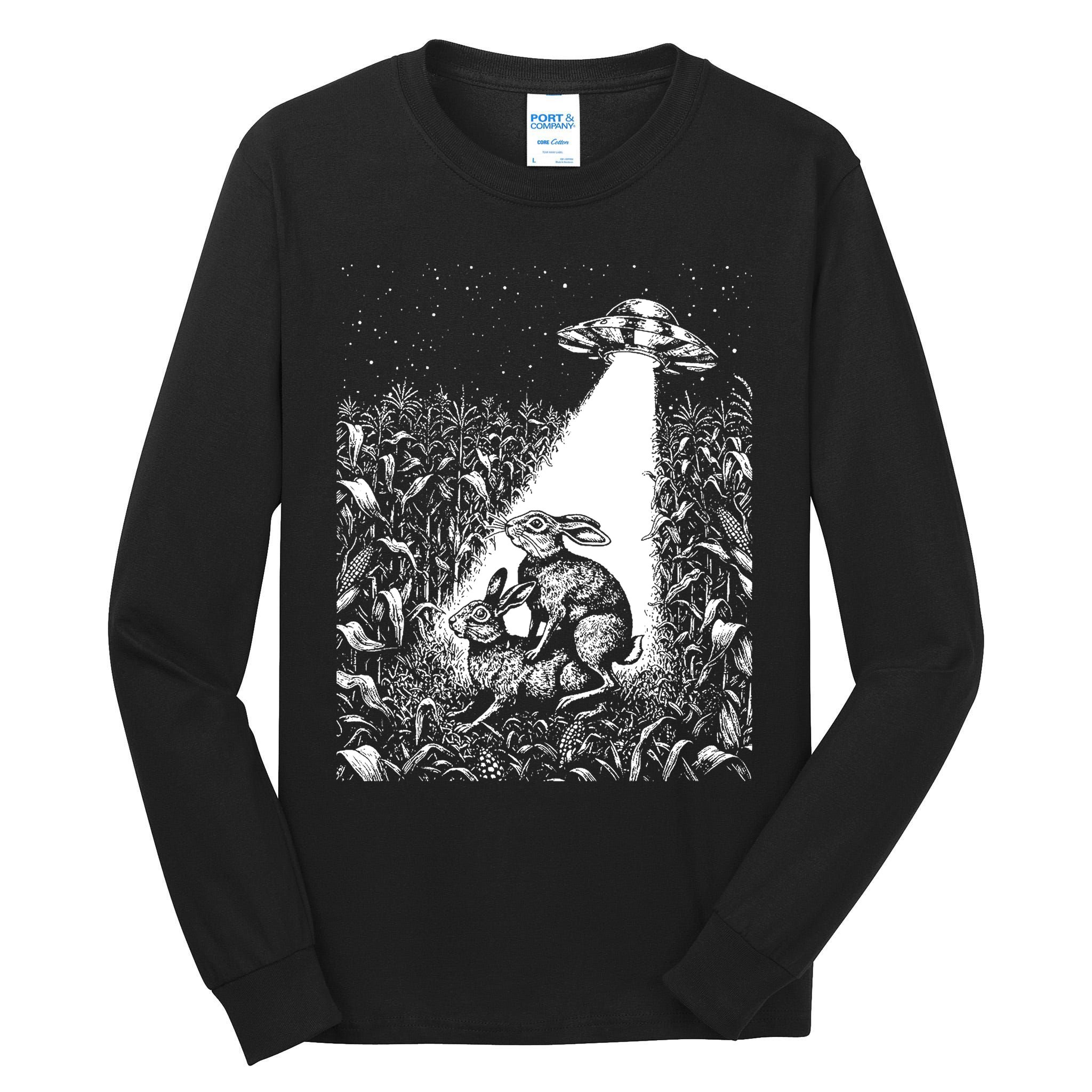 Cool Ufo Funny Alien Offensive Gift For Men Women Ufo Cow Abduction Crazy Bad Vintage Bunny Graphic Flying Saucer Tall Long Sleeve T-Shirt