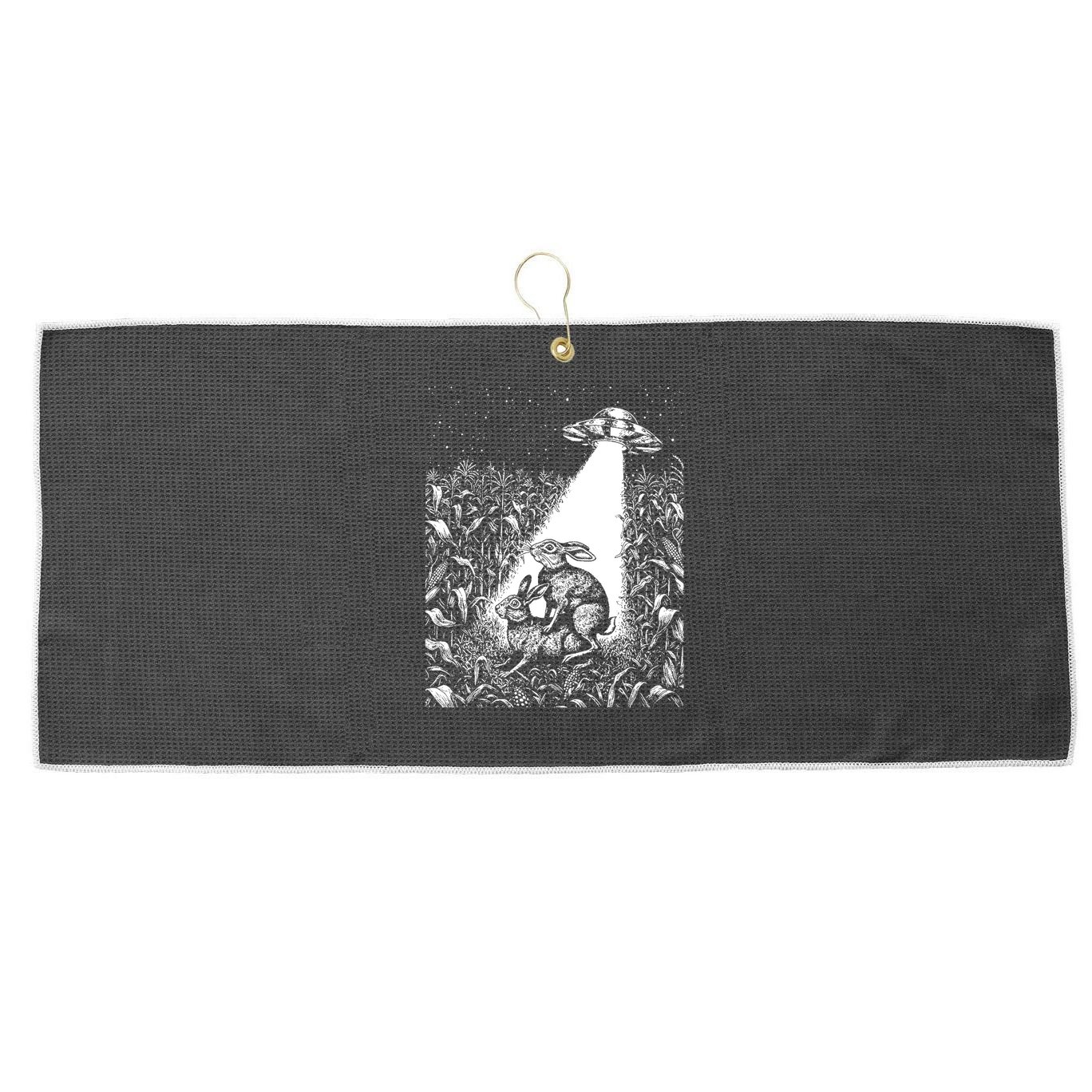 Cool Ufo Funny Alien Offensive Gift For Men Women Ufo Cow Abduction Crazy Bad Vintage Bunny Graphic Flying Saucer Large Microfiber Waffle Golf Towel