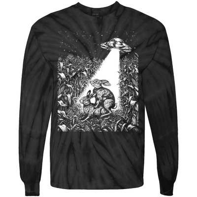 Cool Ufo Funny Alien Offensive Gift For Men Women Ufo Cow Abduction Crazy Bad Vintage Bunny Graphic Flying Saucer Tie-Dye Long Sleeve Shirt