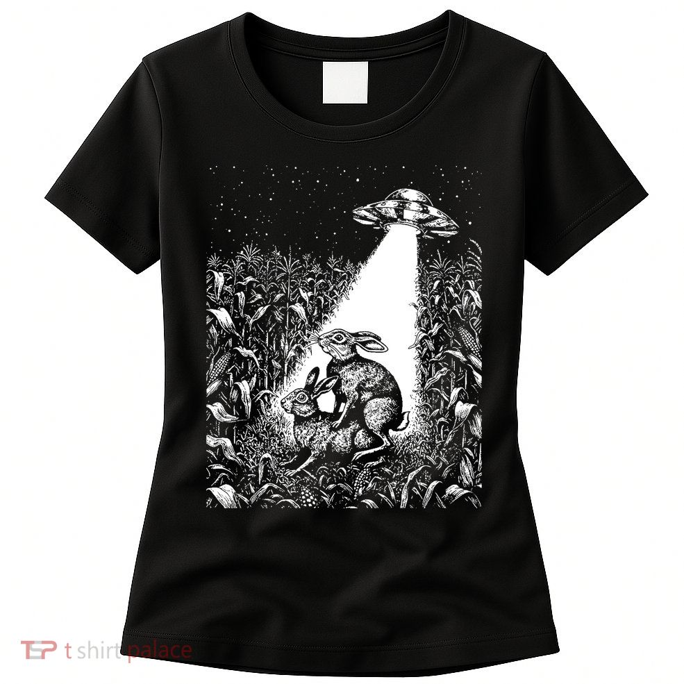 Cool Ufo Funny Alien Offensive Gift For Men Women Ufo Cow Abduction Crazy Bad Vintage Bunny Graphic Flying Saucer Womens T-Shirt