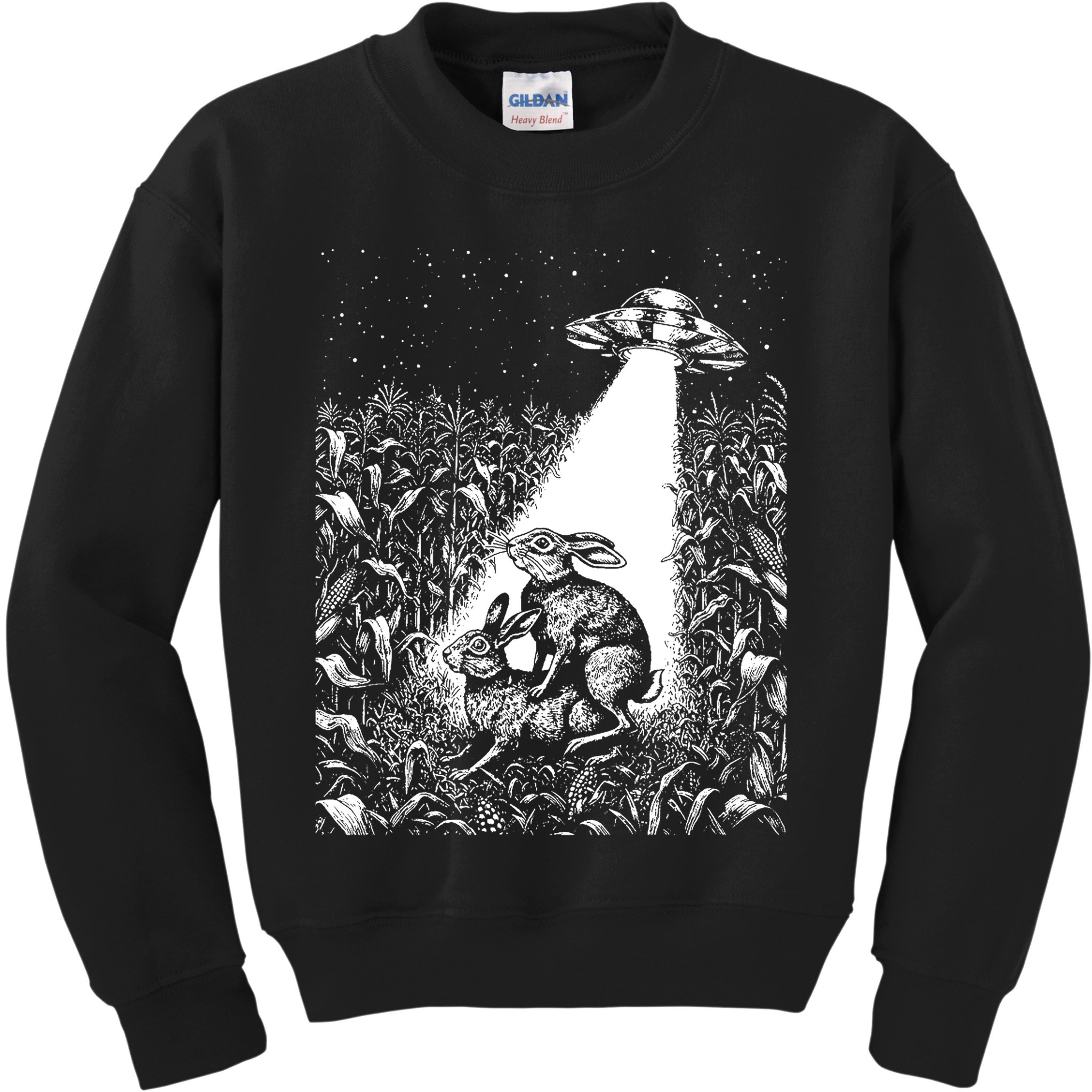 Cool Ufo Funny Alien Offensive Gift For Men Women Ufo Cow Abduction Crazy Bad Vintage Bunny Graphic Flying Saucer Kids Sweatshirt