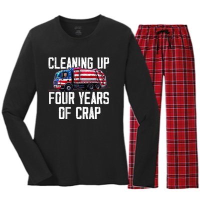 Cleaning Up Four Years Of Crap Funny Trump Garbage Women's Long Sleeve Flannel Pajama Set 