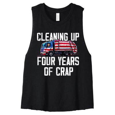 Cleaning Up Four Years Of Crap Funny Trump Garbage Women's Racerback Cropped Tank