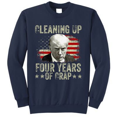 Cleaning Up Four Years Of Crap Funny Usa Flag Trump Garbage Sweatshirt