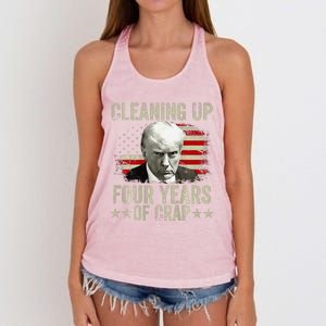 Cleaning Up Four Years Of Crap Funny Usa Flag Trump Garbage Women's Knotted Racerback Tank