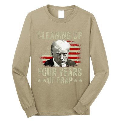 Cleaning Up Four Years Of Crap Funny Usa Flag Trump Garbage Long Sleeve Shirt