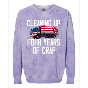 Cleaning Up Four Years Of Crap Funny Trump Garbage (On Back) Colorblast Crewneck Sweatshirt