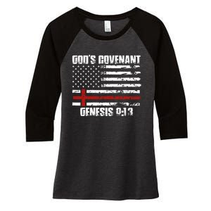 Covenant USA Flag Genesis 9 13 Jesus Cross Bible Quote Women's Tri-Blend 3/4-Sleeve Raglan Shirt