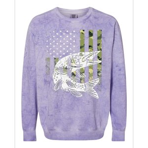 Camouflage USA Flag Patriotic Fisherman Gift Musky Fishing Colorblast Crewneck Sweatshirt