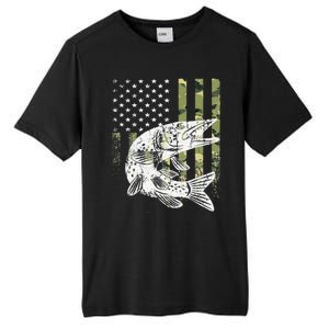 Camouflage USA Flag Patriotic Fisherman Gift Musky Fishing Tall Fusion ChromaSoft Performance T-Shirt