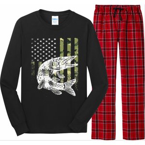 Camouflage USA Flag Patriotic Fisherman Gift Musky Fishing Long Sleeve Pajama Set